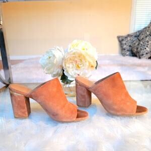 Calvin Klein Cicelle Mules Slides Studded Leather Suede Carmel Cognac Size 8